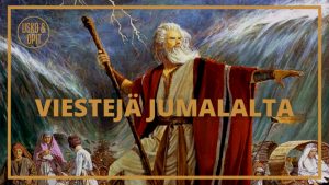 Usko ja Opit videon kansikuva, jossa profeetta Mooses halkaisee Punaisen Meren vedet.
